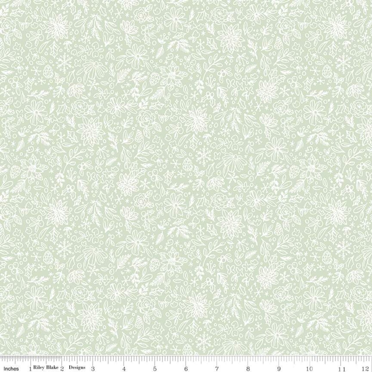 Floral Outline in Mint (c16354-mint) | Charming Christmas | Kelsey Carlson | Riley Blake